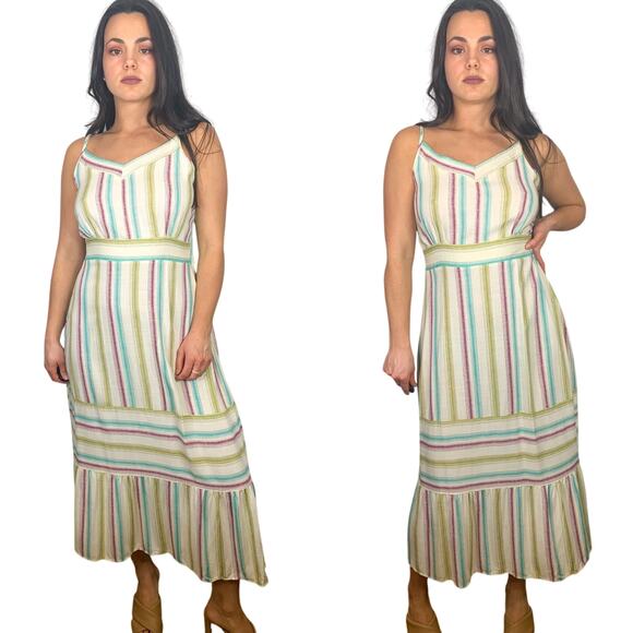 LunaChix Cream Midi Striped Back Bow Tie Dress - Picture 2 of 5